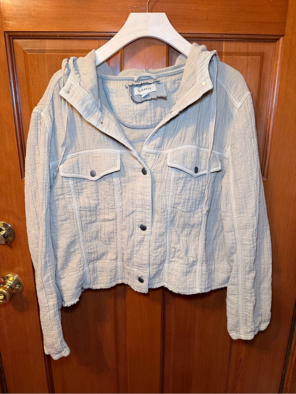 Evereve Light Tan Textured Hooded Button-Front Oversized Jacket